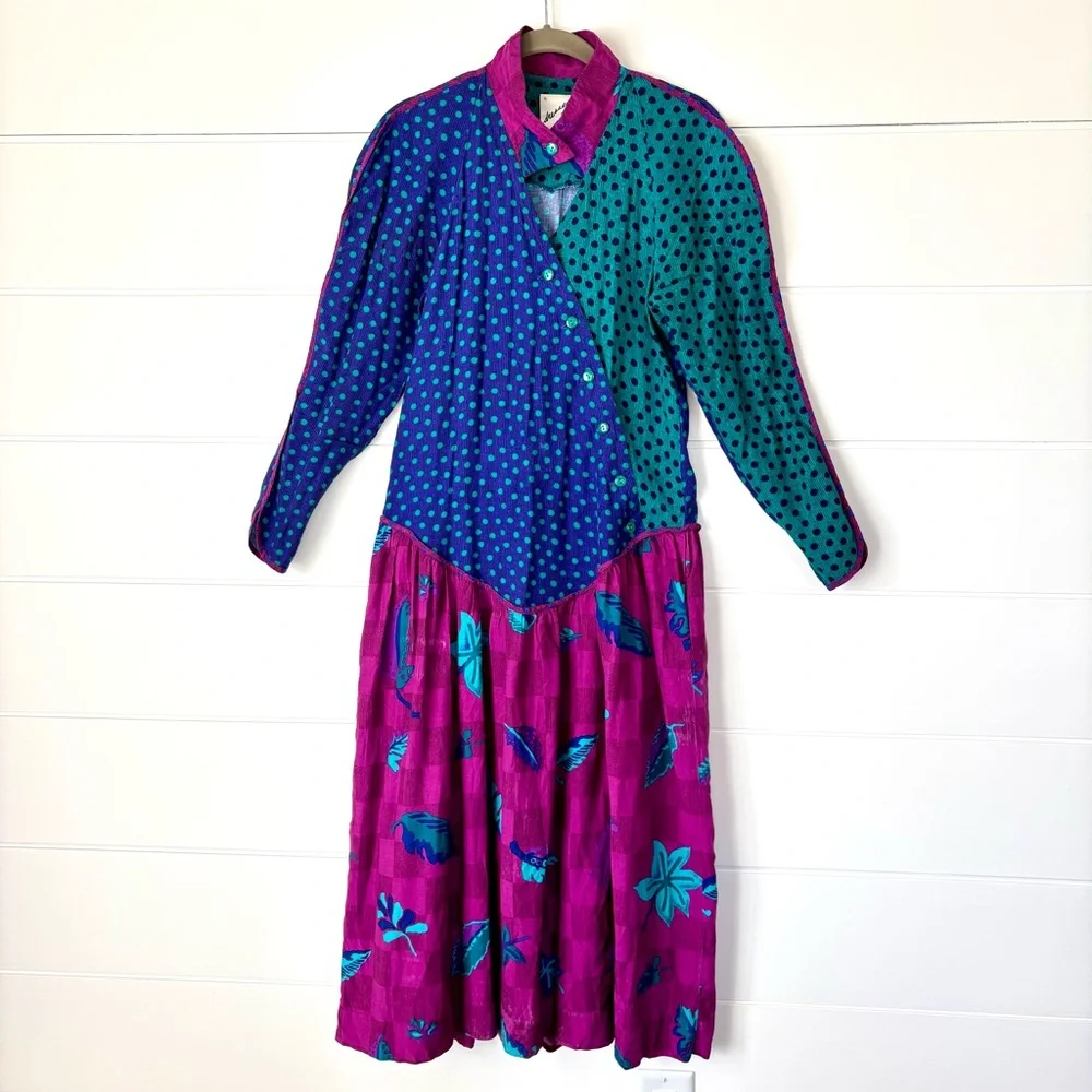 Jeanne Marc Iconic Vintage 80s Colorful Long Sleeve Dress Size 4